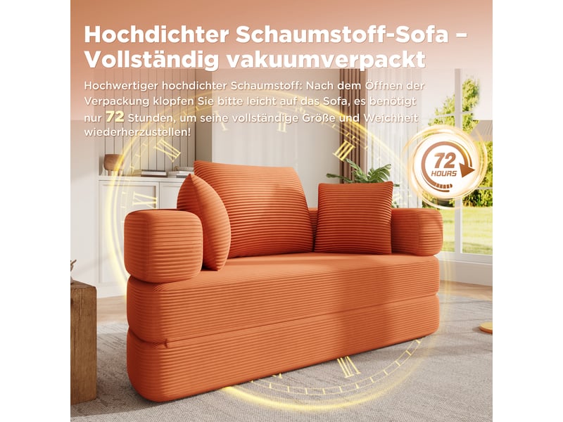  Canapé convertible 2 places en velours côtelé, 2-en-1, lit ovale 173×176 cm, sans montage, 3 coussins inclus  - Conforama R