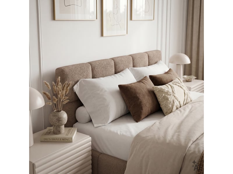  Lit double cloudy rembourré 160 x 200 cm avec sommier - grège  - Conforama C