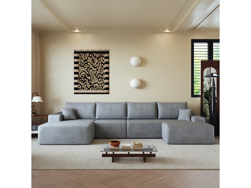  Canapé d'angle, canapé modulable, livré monté, design moderne, 340 cm, pour salon, chambre, appartement, assise profonde, gris  - Conforama W
