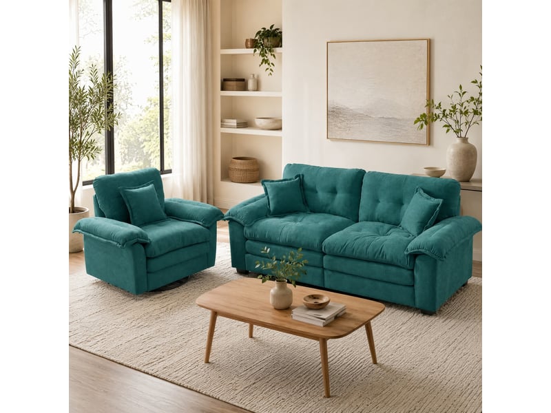  Canapé 3 places modenvie ensemble 2 pièces en chenille vert avec fauteuil pivotant  - Conforama B