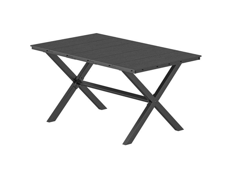  Table de jardin pour 6 personnes avec plateau à lattes en pehd et structure en métal, 150 x 90 x 74 cm, noire  - Conforama B