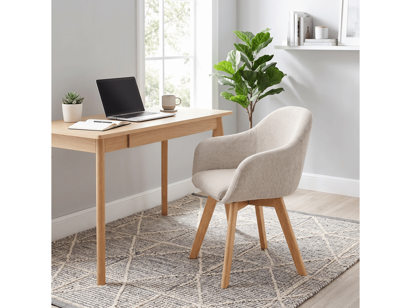  Lot de 2 chaises de salle à manger pivotantes à 360° – fauteuils design cocon, tissu effet lin respirant, pieds en bois massif - beige  - Conforama W