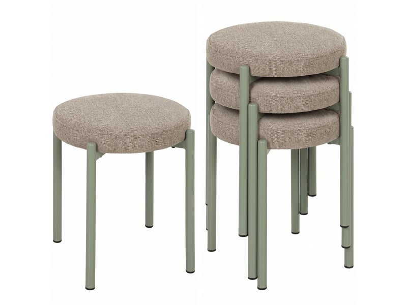  Lot de 4 tabourets empilables ronds avec assise rembourrée, sans dossier, gain de place, 45 x 45 x 47,5 cm, marron cair  - Conforama B