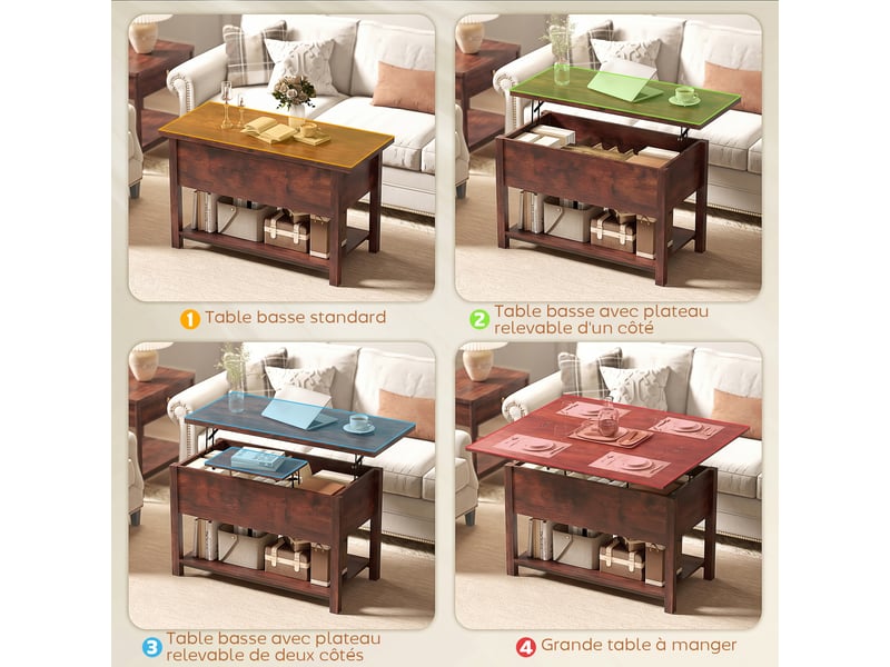  Table basse relevable et extensible en mdf brun rustique 100x45x50,5 cm  - Conforama D