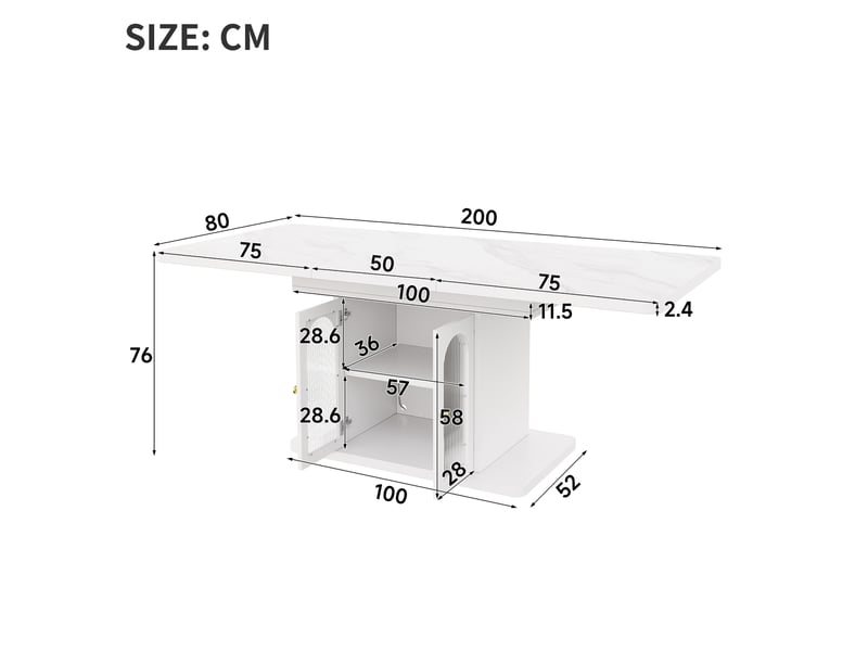Table de salle à manger extensible avec rangements et éclairage led, pour 6 à 8 personnes, style scandinave, blanc, en mdf - Conforama E
