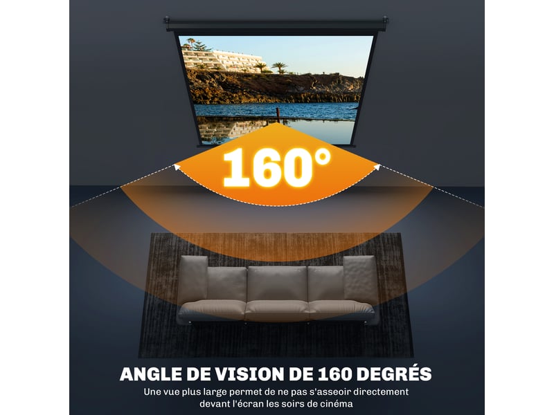  Écran de projection tv et home cinema de 85 pouces projecteur vidéo 1:1 4k hd, 146l x 146h cm  - Conforama E