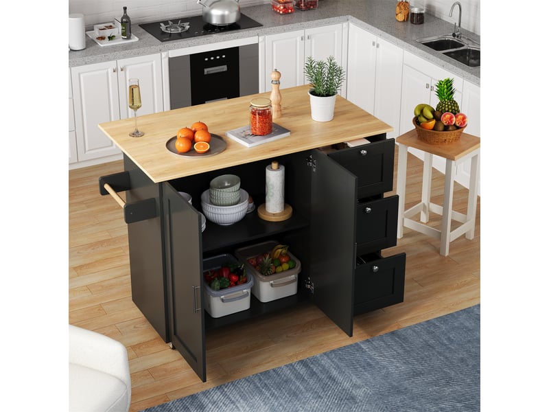  Chariot de cuisine mobile - dimensions - plan de travail en chêne pliable 135x44x90cm - Conforama C