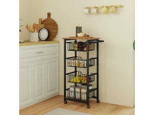 Desserte de cuisine 49,5 x 31 x 91 cm chêne, acier et mdf, 4 paniers coulissants sur roulettes