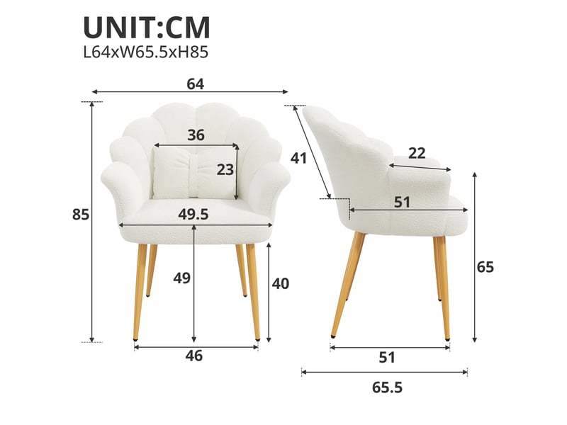  Lot de 4 fauteuils de salle à manger à dossier pétale en tissu teddy blanc  - Conforama E