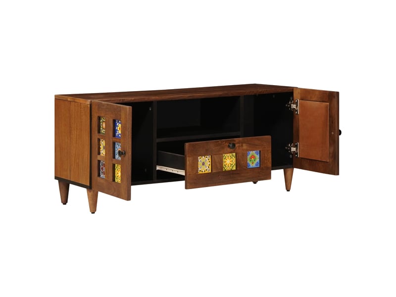  Meuble tv - banc tv - meuble de rangement noyer 105 x 33 x 46 cm bois de mangue massif  - Conforama C