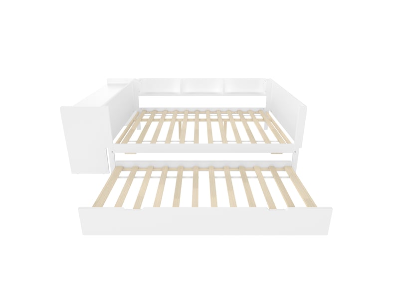  Lit double 140x200 en bois avec bureau intégré et lit gigogne 90x190 - blanc  - Conforama W