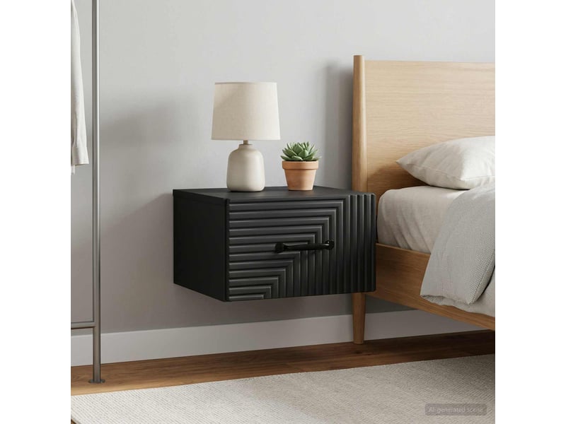  Table de chevet - cabinet de chevet - table de nuit mural 2 pièces noir 34,5 x 33 x 20 cm  - Conforama C