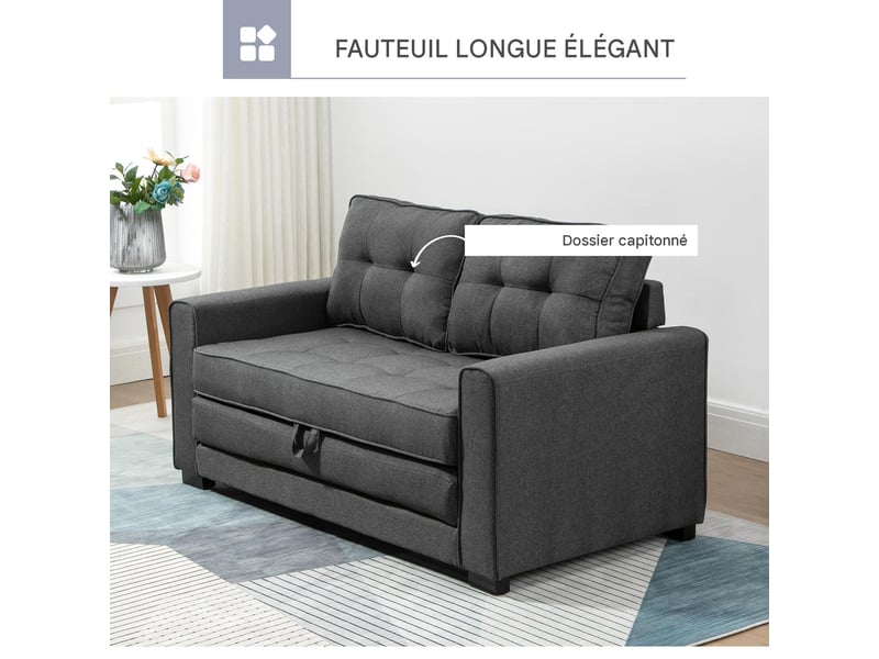  Canapé-lit convertible 2 places en tissu aspect lin gris 147,5 x 75 x 85 cm  - Conforama D