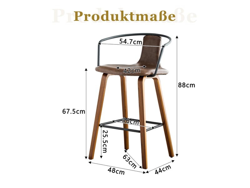  Lot de 2 tabourets de bar,54,7x44x88 cm,avec accoudoirs,similicuir,marron  - Conforama C