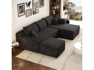 Canapé d'angle compressé droit fixe <strong></strong> <strong>Bliss Lite</strong> 3 + 1 places Velours côtelé noir