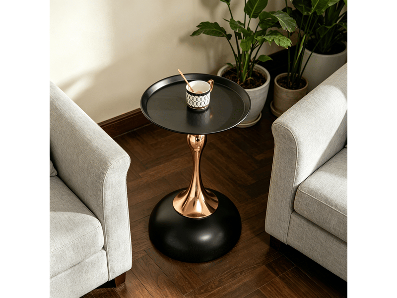  Table d'appoint ronde étroite pour petit espace et table de chevet - lpospi - plateau métal, acier carbone - noir et or  - Conforama B