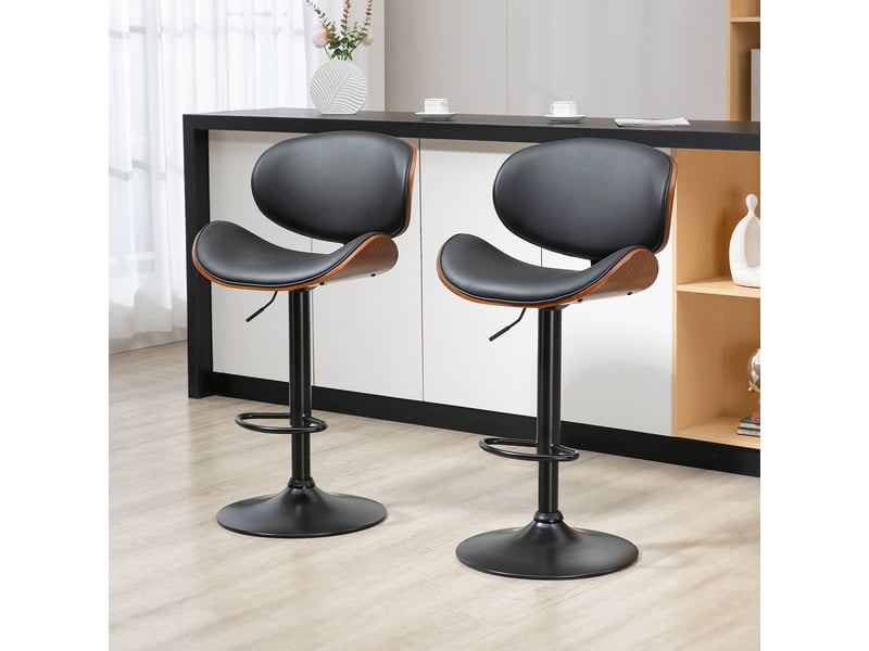  Lot de 2 tabourets de bar pivotants réglables en hauteur avec repose-pieds, en cuir noir  - Conforama B