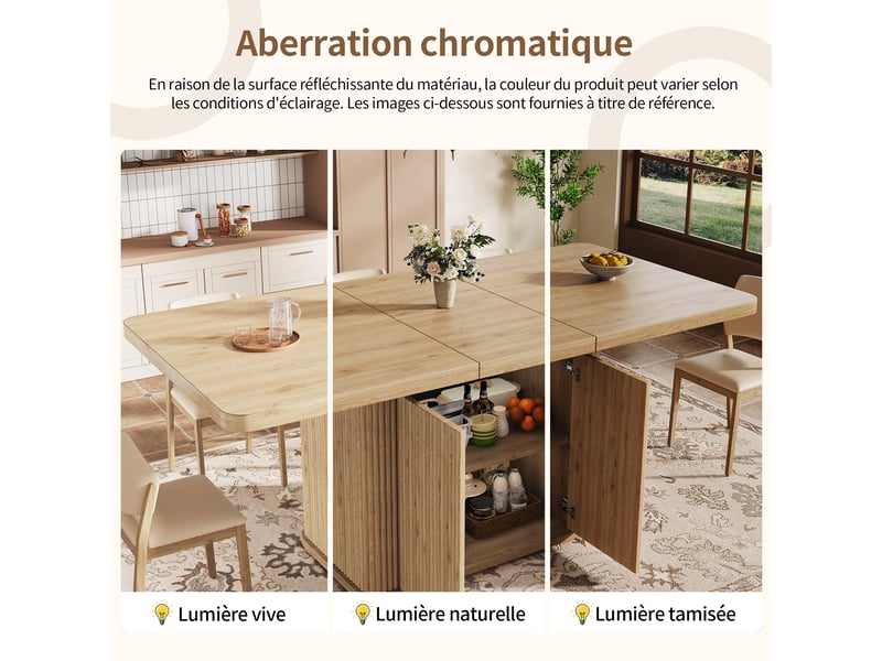  Table à manger extensible avec rangement caché - lpospi - mdf aspect bois clair 140 × 80 × 76,5 cm  - Conforama E
