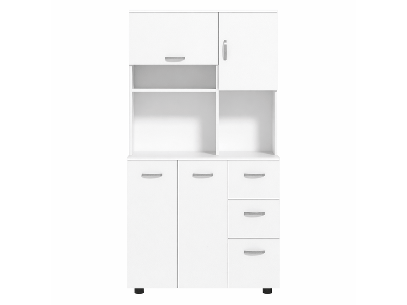  Buffet blanc 89 x 39,5 x 168 cm - 3 tiroirs, 3 étagères - rangement spacieux, meuble contemporain  - Conforama A