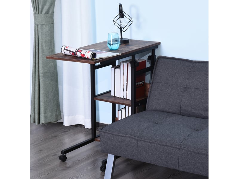  Table d'appoint réglable en hauteur 80 x 40 cm, à roulettes, 3 niveaux, marron  - Conforama D