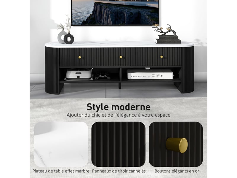  Meuble tv garanon design ovale effet marbre blanc  - Conforama D