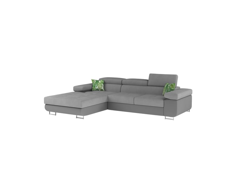 Canapé d'angle convertible amanda gris en tissu effet lin avec coffre - Conforama E