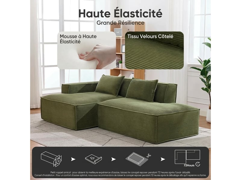 Canapé 2 places en tissu compact 235 cm - assise souple et style moderne vert  - Conforama D