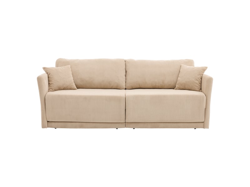 Canapé convertible avec couchage d’appoint - accoudoirs en bois, velours côtelé - beige - Conforama A