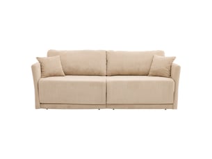 Canapé convertible avec couchage d’appoint - accoudoirs en bois, velours côtelé - beige