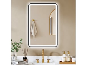 Miroir de salle de bain led 90 x 60 cm noir, verre trempé, éclairage réglable et fonction antibuée