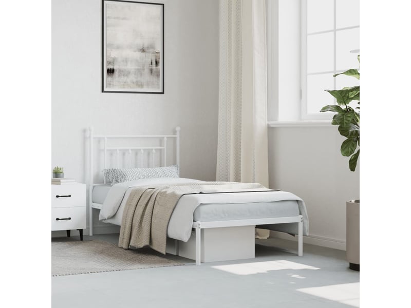  Lit simple- lit adulte -  cadre de lit métal sans matelas avec tête de lit blanc 80x200cm  - Conforama C
