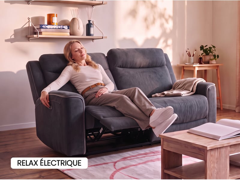 Canapé droit relax électrique 3 places BESTA coloris gris - Conforama F