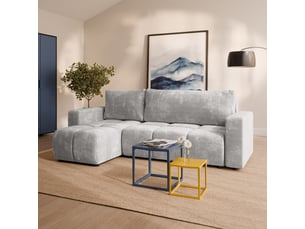 Canapé d'angle réversible convertible MASSENO 3 places Tissu gris avec coffre de rangement