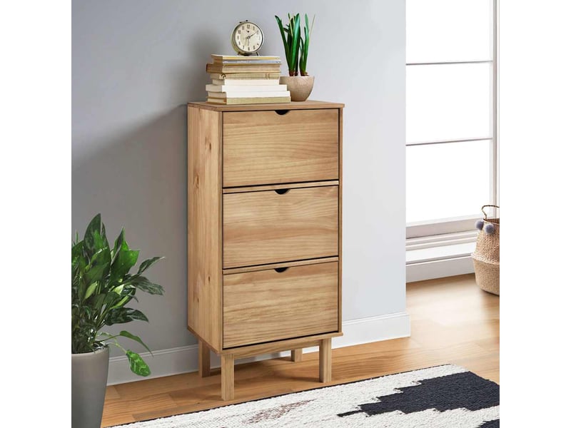  Meuble à chaussure, armoire à chaussures otta avec 3 tiroirs marron bois massif pin  - Conforama B