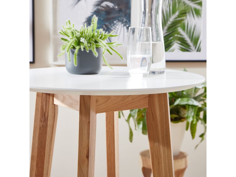  Table de bar ronde 60x110 cm décor blanc et chêne  - Conforama D