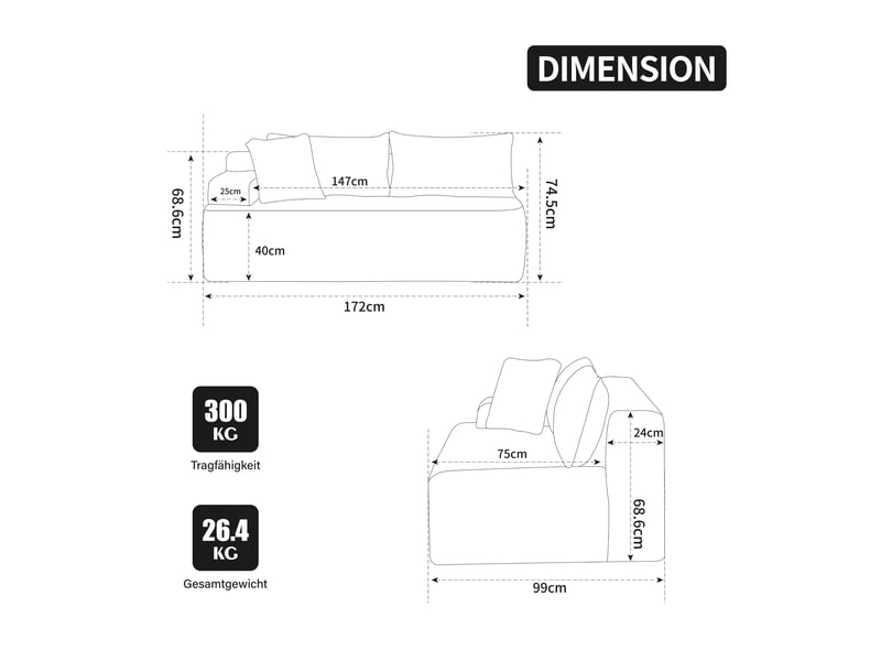 Canapé modulaire en tissu chenille ivoire, canapé avec méridienne pour se détendre, mousse 30d, salon moderne  - Conforama D