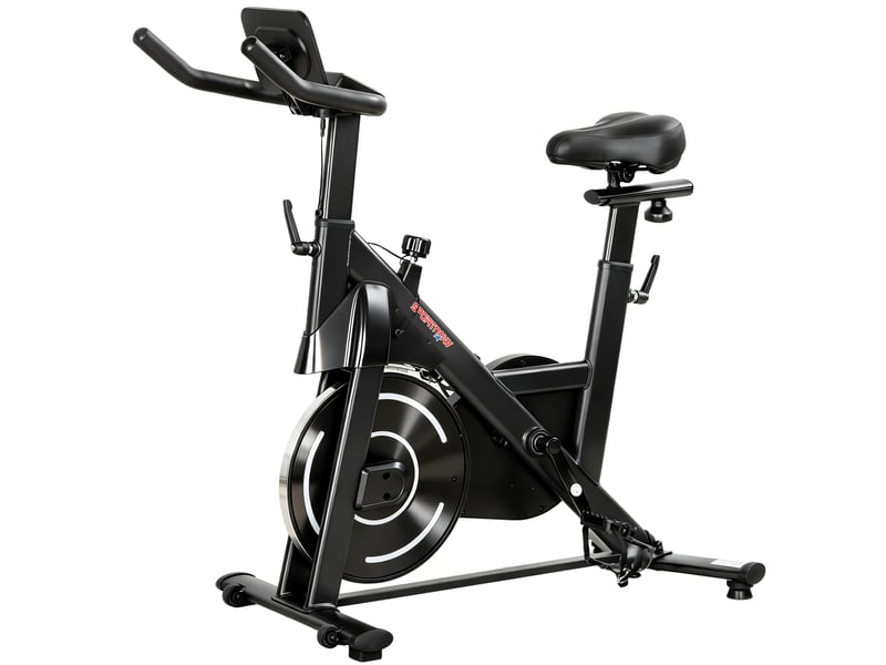 Vélo d'appartement avec résistance magnétique réglable, écran lcd, selle et guidon réglables, roues, noir - Conforama B