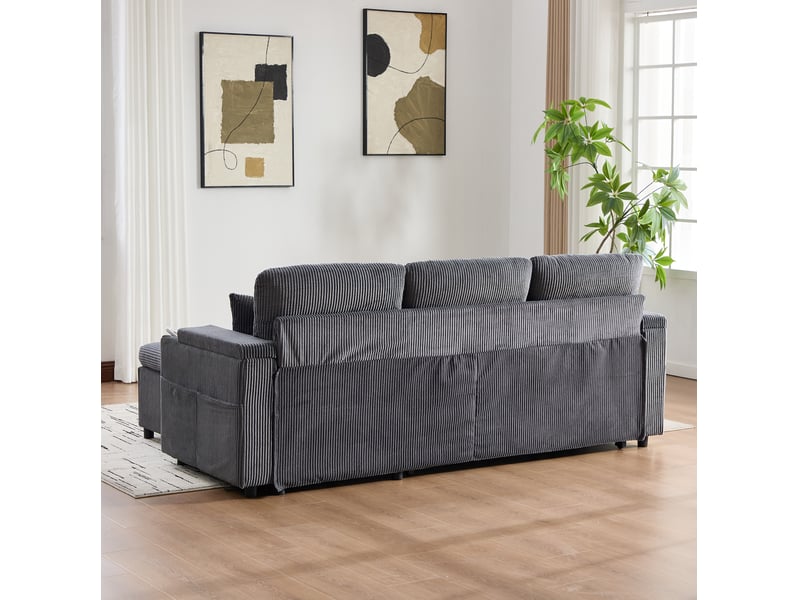  Canapé 3 places 212,5x136x86cm avec rangement, porte-verres et ports usb-c, confort et doux, velours côtelé gris carbone  - Conforama R