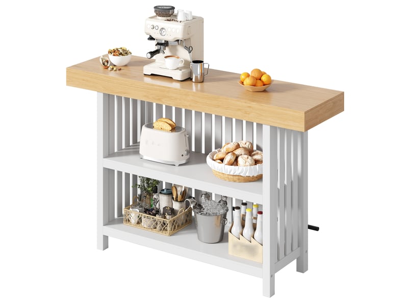 Table de bar avec repose-pieds et 2 étagères 160x40x105 cm en mdf blanc - Conforama A