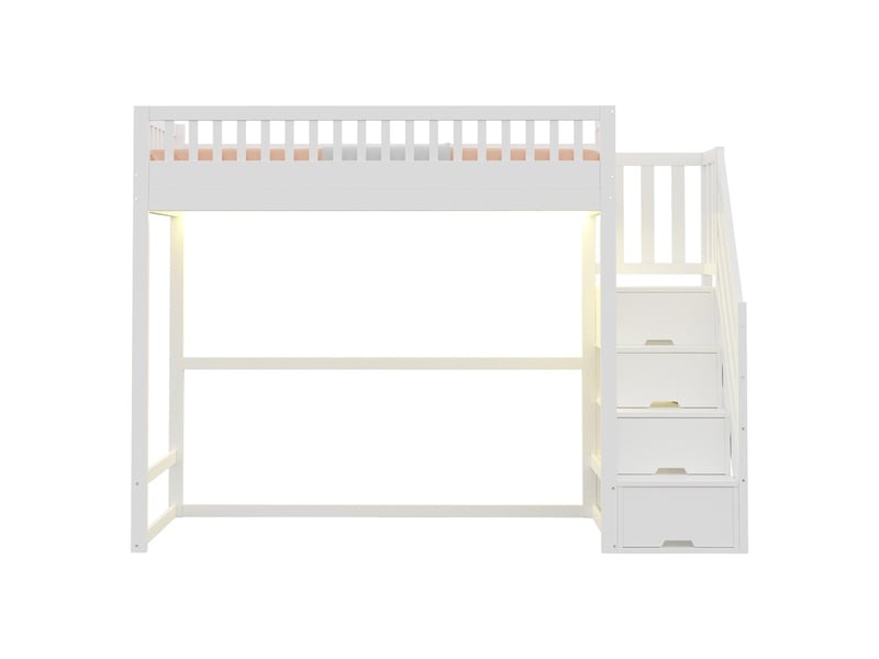  Lit mezzanine 90x200 cm échelle sécurité barrières pin massif led échelle interchangeable côté lit enfant blanc  - Conforama A