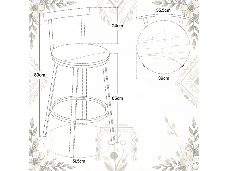  Lot de 2 tabourets de bar 51,5x51,5x89 cm, avec dossier courbé, structure en mdf et métal, chaise de bar, couleur blanc  - Conforama C