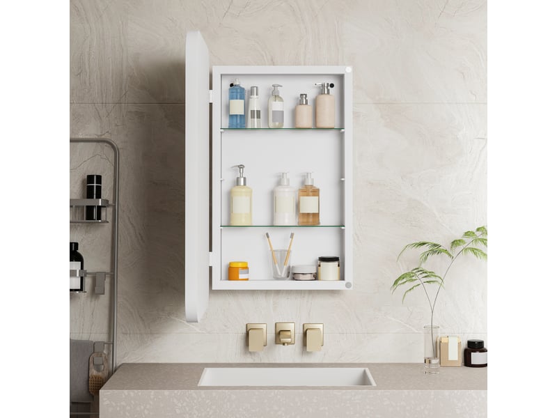 Armoire miroir murale rectangulaire blanche, étagères réglables, rangement - Conforama B