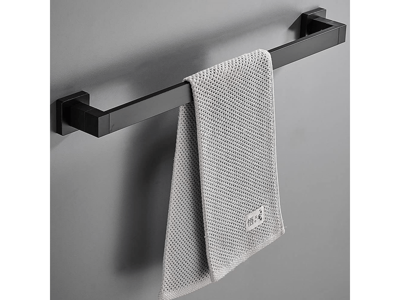  Porte-serviettes carré en aluminium space, fixation murale, tige simple, noir 60cm (double usage sans perforation et perforation)  - Conforama C