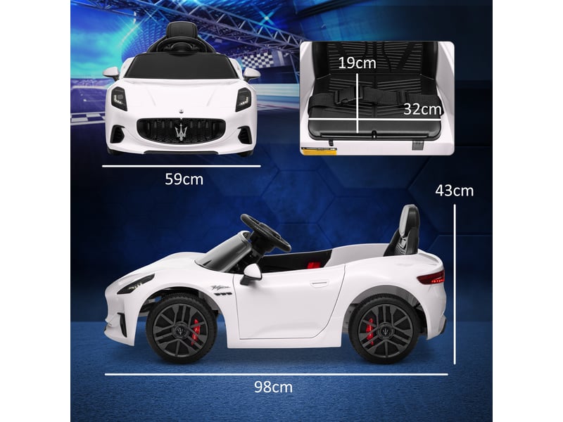 Voiture électrique pour enfants sous licence maserati gran turismo folgore, 12v avec télécommande, de 3 à 5 ans, blanc - Conforama E