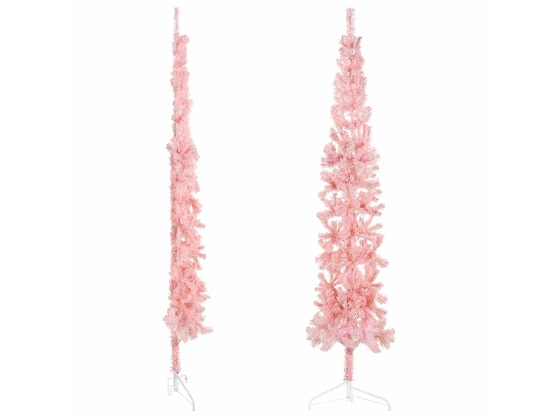  Demi sapin de noël, arbre de noël artificiel mince avec support rose 210 cm  - Conforama C