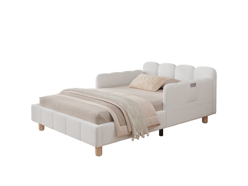  Lit enfant 90x200 cm avec accoudoirs modulables en bouclé beige  - Conforama A
