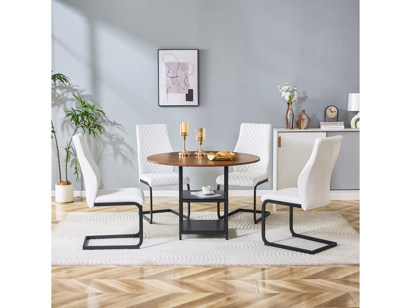  Ensemble table et chaises de salle à manger - table ronde 107 cm - double niveau de rangement Noyer , Blanc + Noir - Conforama C