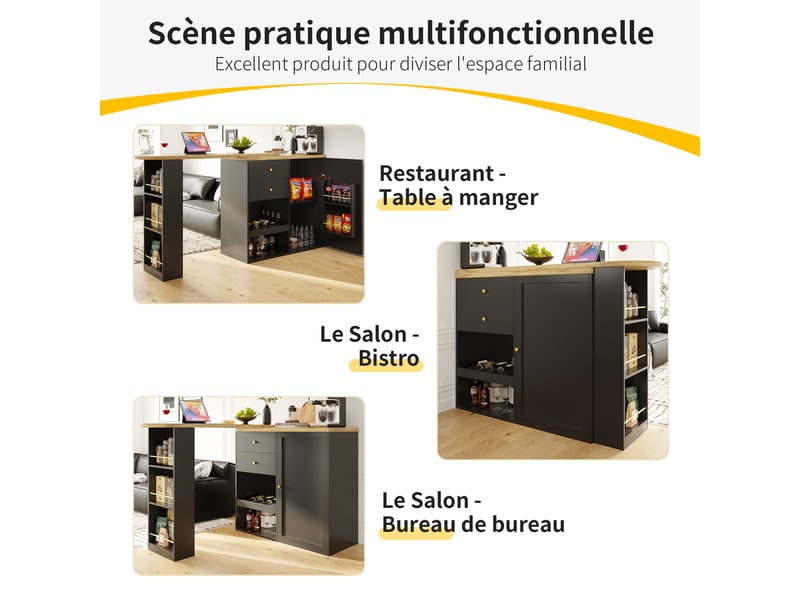  Meuble de rangement rotatif avec étagères pivotantes, tiroirs et portes coulissantes, meuble multifonction en mdf  - Conforama E