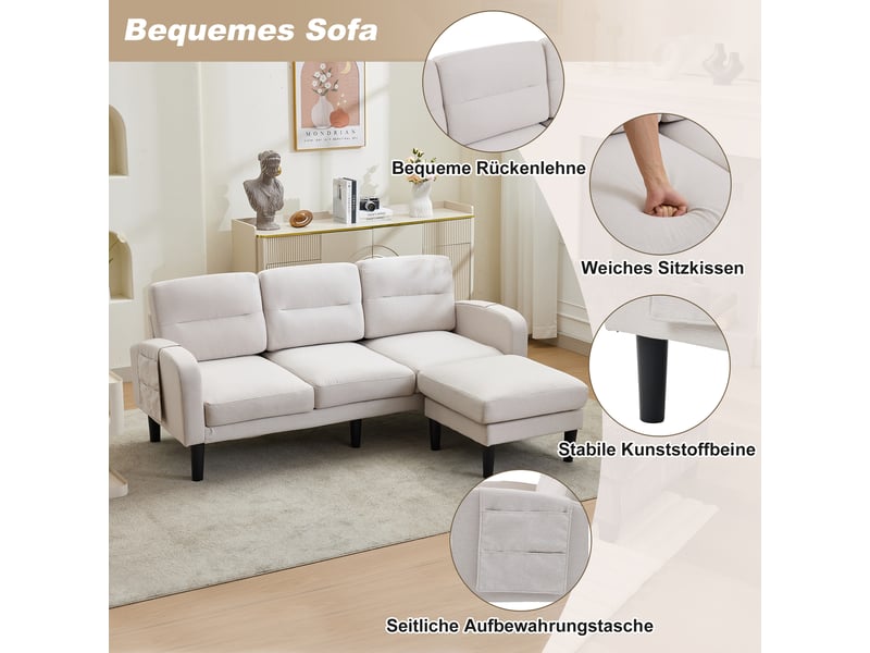  Canapé d'angle, canapé 3 places, beige, 204 x 136 x 80 cm, pour salon, mobilier pour espace de vie, adapté à l'espace de vie  - Conforama W