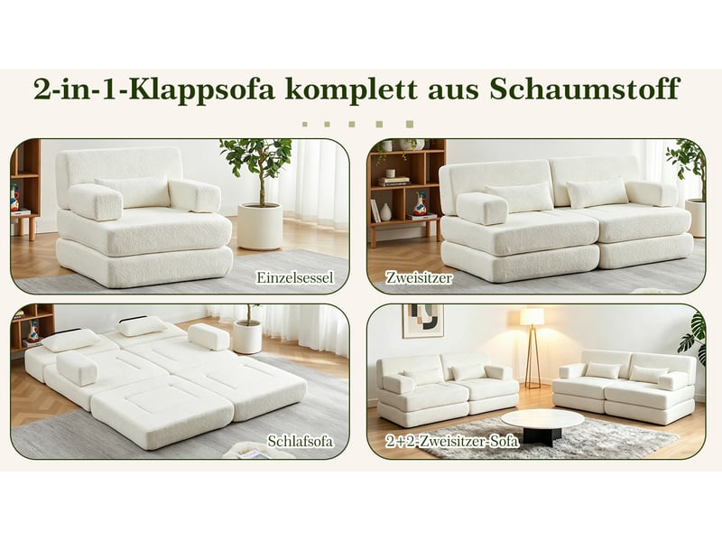 Canapé convertible modulable 4 places – beige – tissu chenille, couchage d'appoint et gain de place - Conforama D